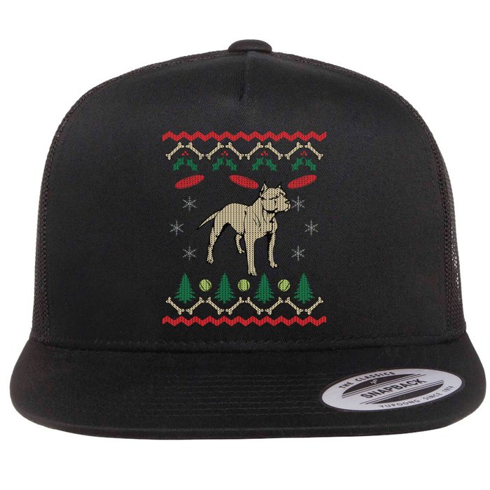 Pitbull Ugly Christmas Sweater Flat Bill Trucker Hat