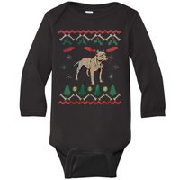 Pitbull Ugly Christmas Sweater Baby Long Sleeve Bodysuit