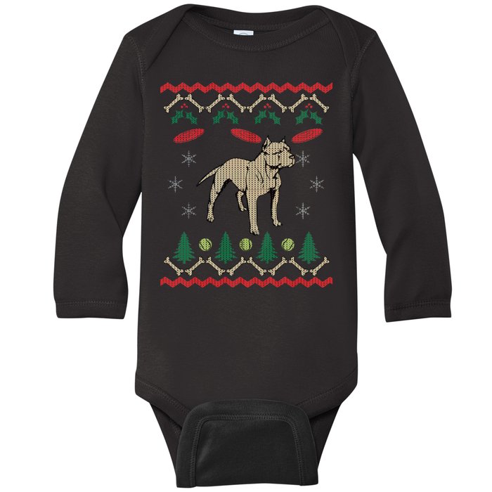 Pitbull Ugly Christmas Sweater Baby Long Sleeve Bodysuit