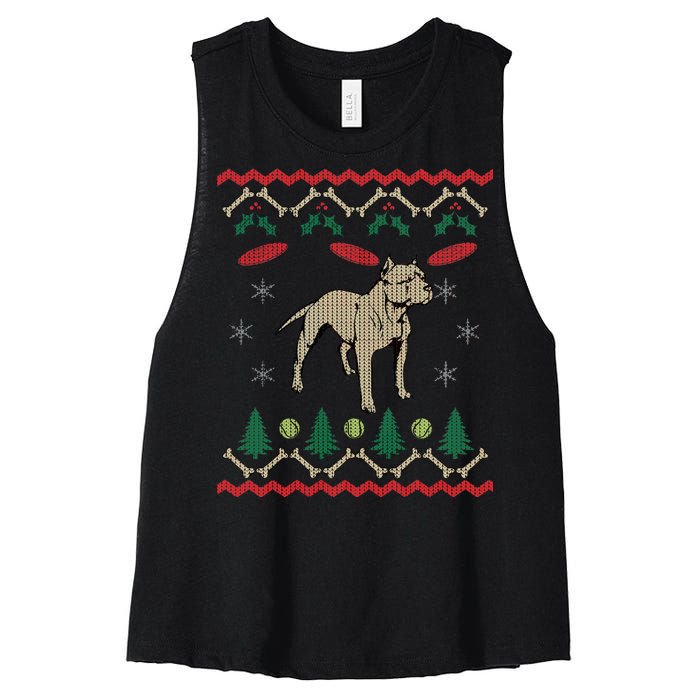 Pitbull Ugly Christmas Sweater Women's Racerback Cropped Tank