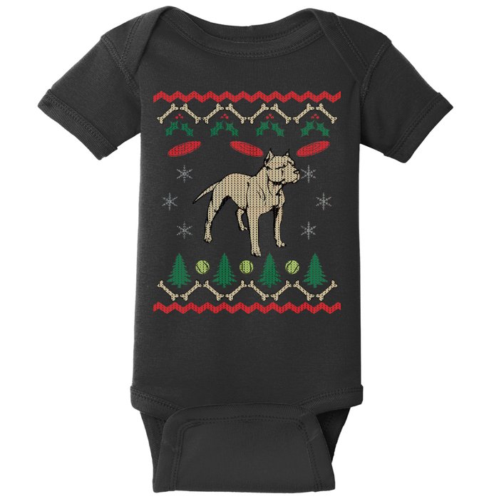 Pitbull Ugly Christmas Sweater Baby Bodysuit