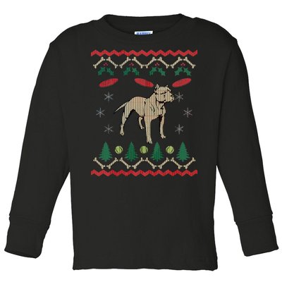 Pitbull Ugly Christmas Sweater Toddler Long Sleeve Shirt