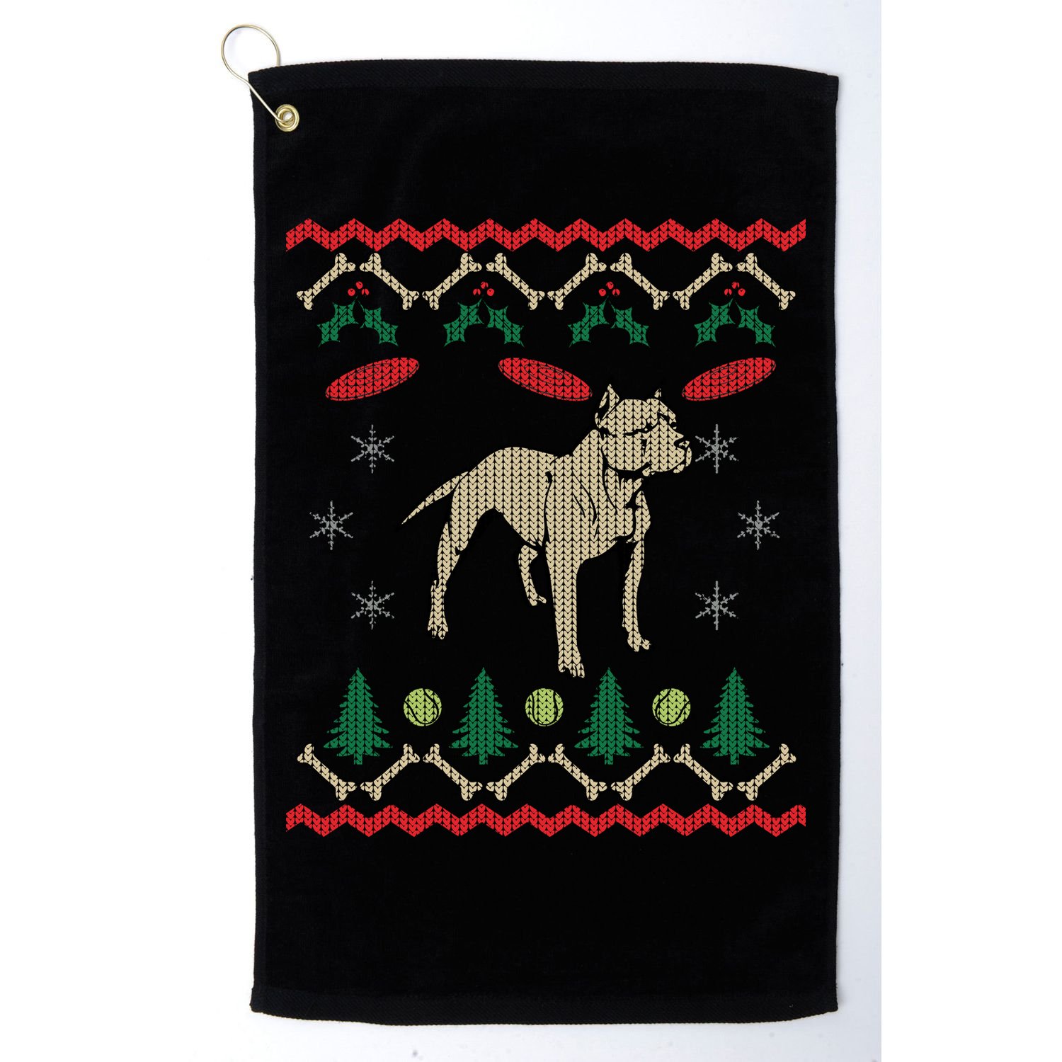 Pitbull Ugly Christmas Sweater Golf Towel