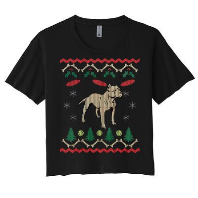 Pitbull Ugly Christmas Sweater Women's Crop Top Tee