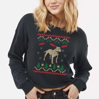 Pitbull Ugly Christmas Sweater Cropped Pullover Crew