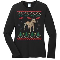 Pitbull Ugly Christmas Sweater Ladies Long Sleeve Shirt