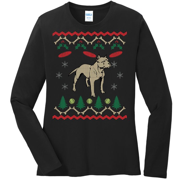 Pitbull Ugly Christmas Sweater Ladies Long Sleeve Shirt