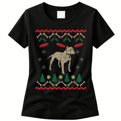 Pitbull Ugly Christmas Sweater Womens T-Shirt