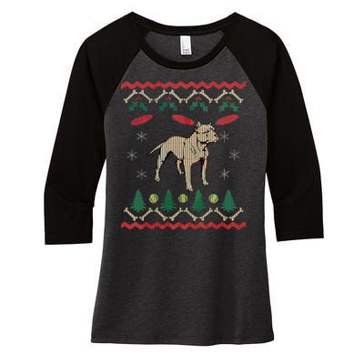 Pitbull Ugly Christmas Sweater Women's Tri-Blend 3/4-Sleeve Raglan Shirt