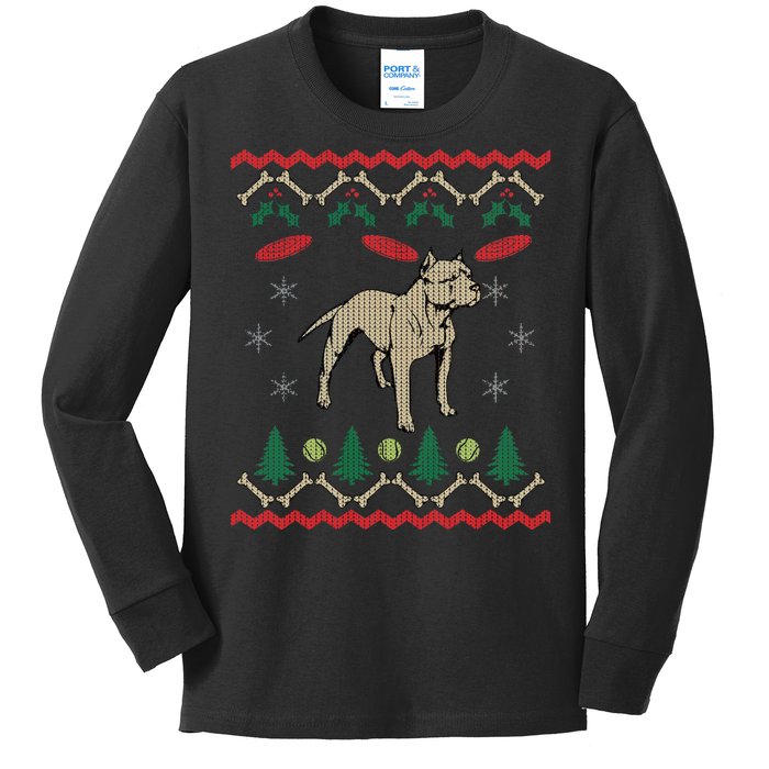 Pitbull Ugly Christmas Sweater Kids Long Sleeve Shirt