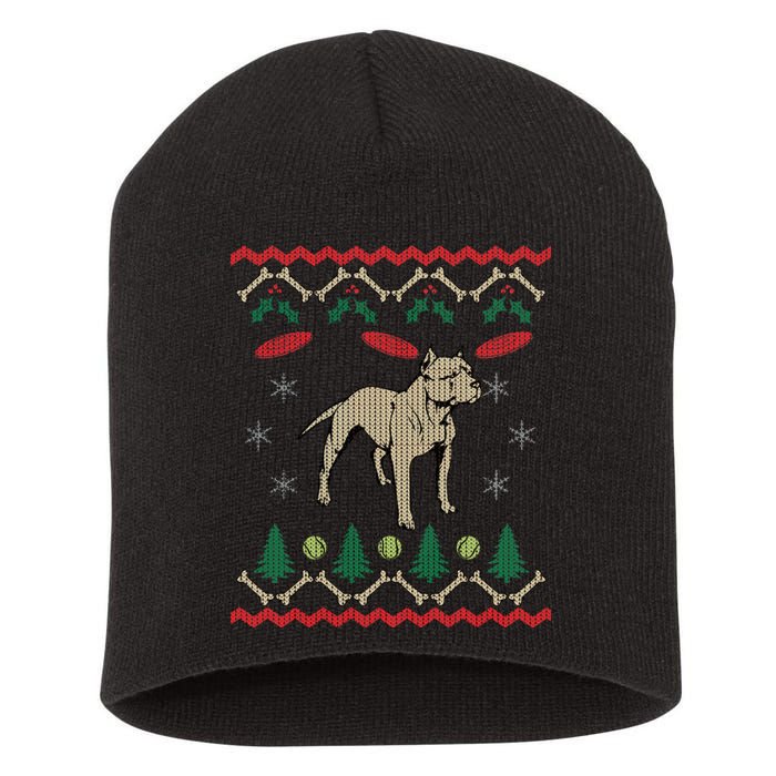 Pitbull Ugly Christmas Sweater Short Acrylic Beanie