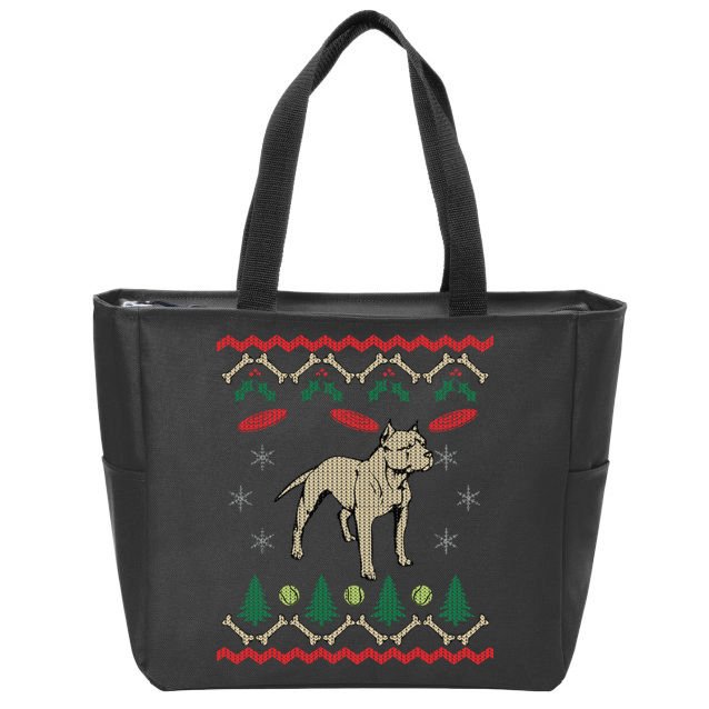 Pitbull Ugly Christmas Sweater Zip Tote Bag