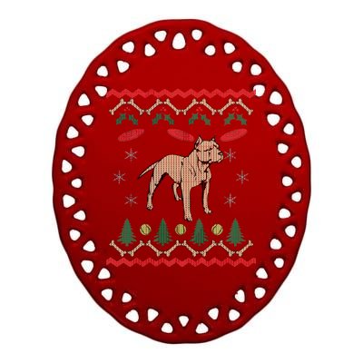 Pitbull Ugly Christmas Sweater Ceramic Oval Ornament