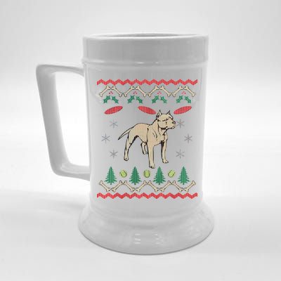 Pitbull Ugly Christmas Sweater Beer Stein