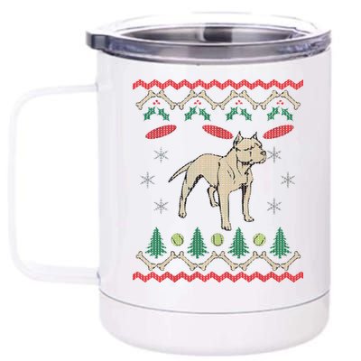 Pitbull Ugly Christmas Sweater 12 oz Stainless Steel Tumbler Cup