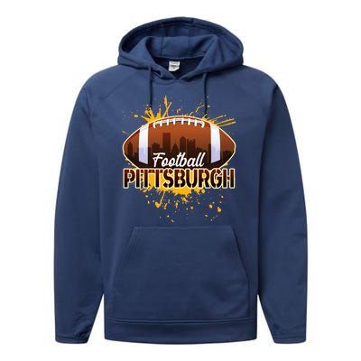 Pittsburgh Pennsylvania Skyline Football Fan  Performance Fleece Hoodie