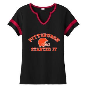 Pittsburgh Started It Football Ladies Halftime Notch Neck Tee