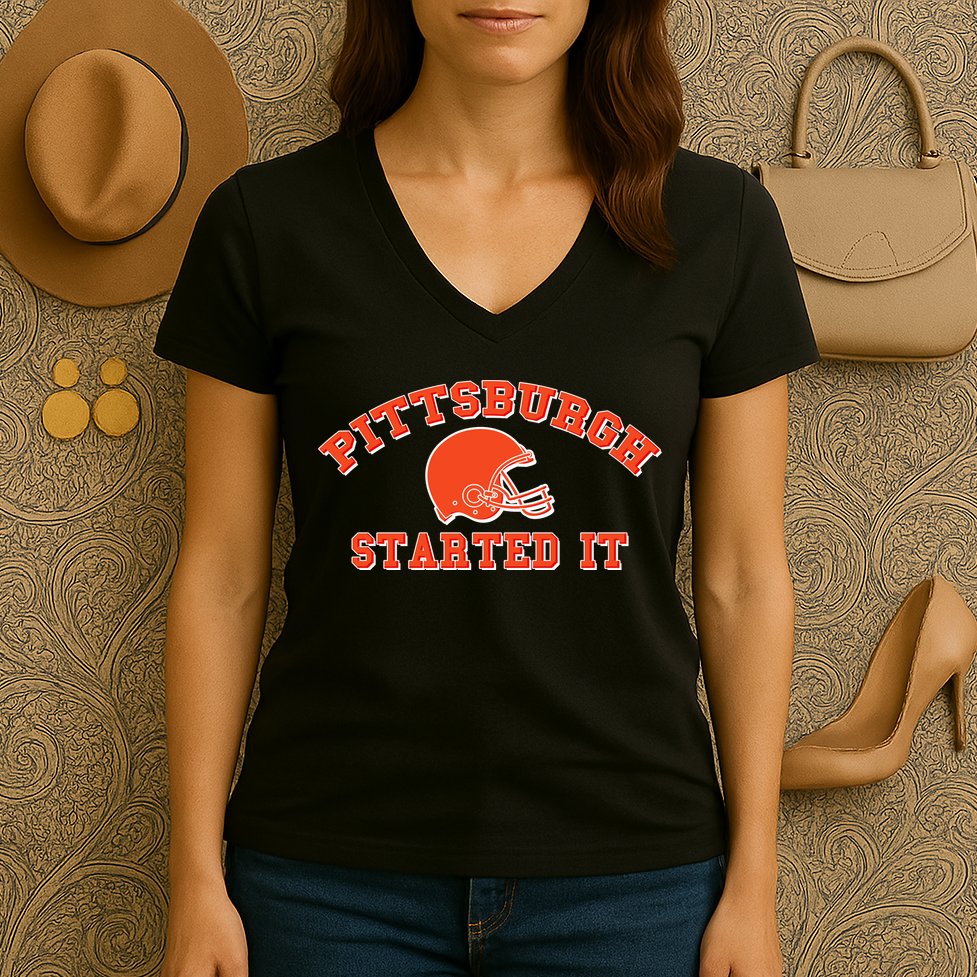 Pittsburgh Started It Football Women's V-Neck T-Shirt