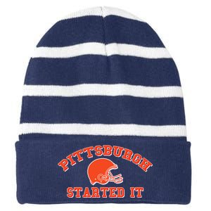 Pittsburgh Started It Football Striped Beanie with Solid Band