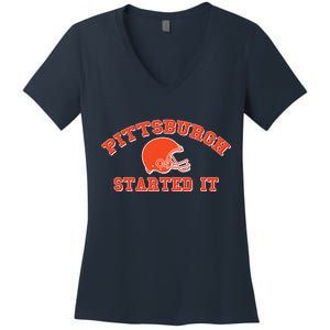 Pittsburgh Started It Football Women's V-Neck T-Shirt