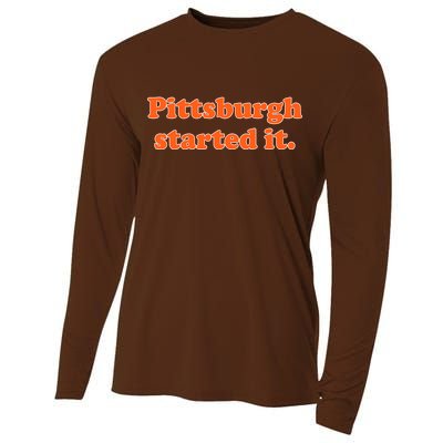 Pittsburgh Started It Funny Football Cooling Performance Long Sleeve Crew