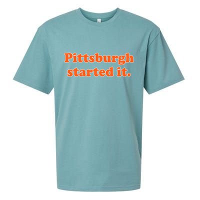 Pittsburgh Started It Funny Football Sueded Cloud Jersey T-Shirt