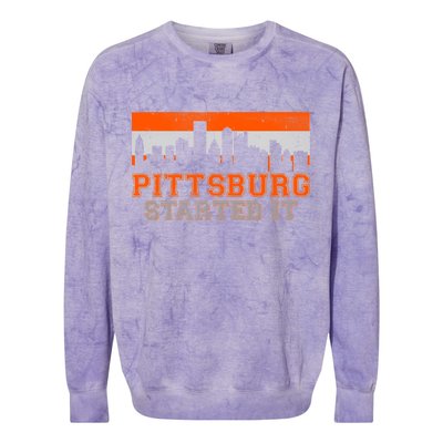 Pittsburgh Started It Skyline Colorblast Crewneck Sweatshirt