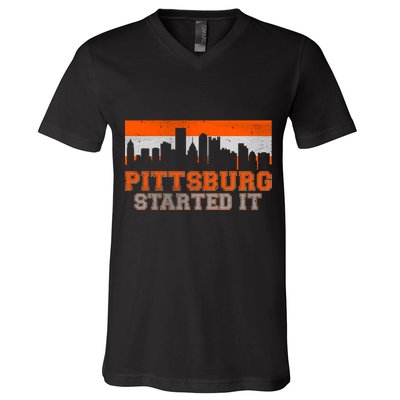 Pittsburgh Started It Skyline V-Neck T-Shirt