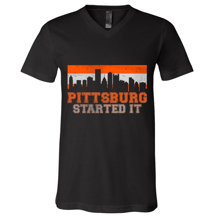 Pittsburgh Started It Skyline V-Neck T-Shirt
