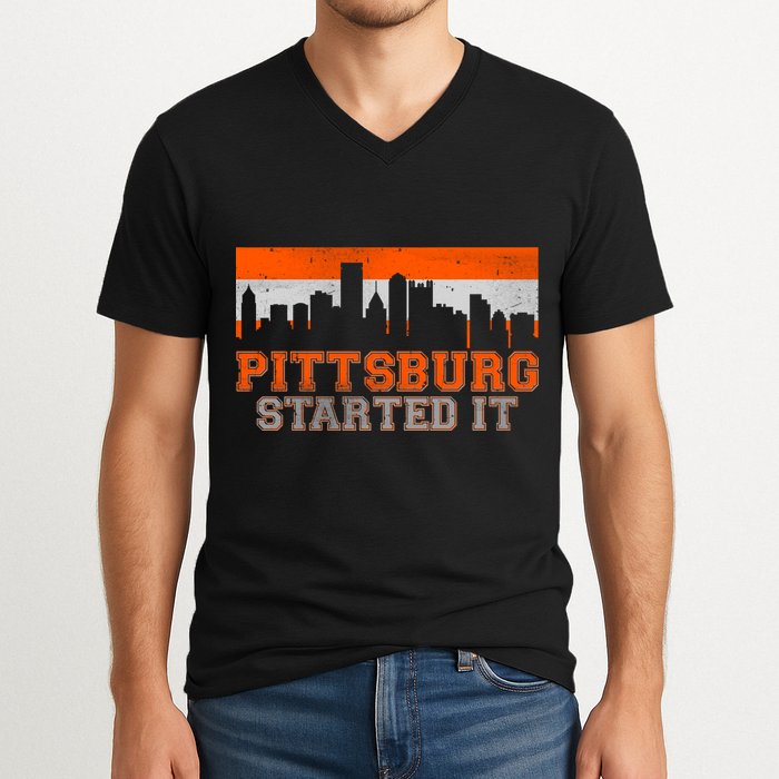 Pittsburgh Started It Skyline V-Neck T-Shirt