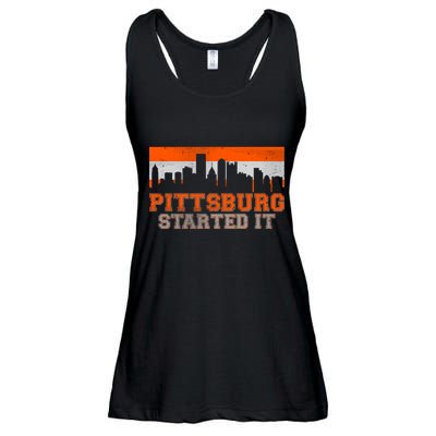 Pittsburgh Started It Skyline Ladies Essential Flowy Tank