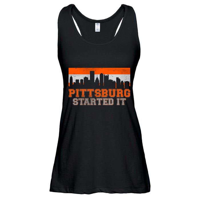 Pittsburgh Started It Skyline Ladies Essential Flowy Tank