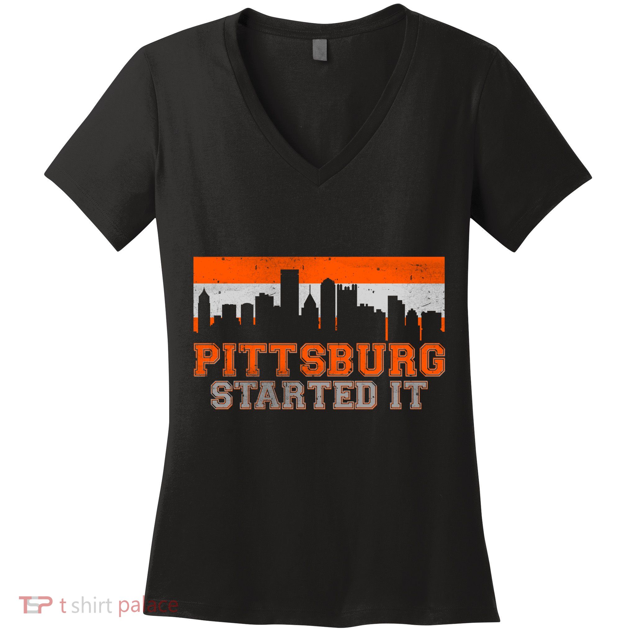 Pittsburgh Started It Skyline Women's V-Neck T-Shirt