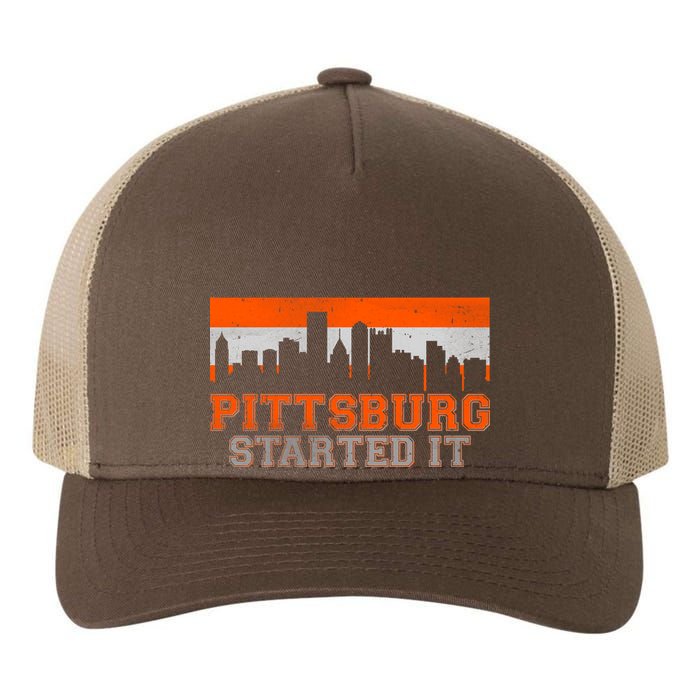 Pittsburgh Started It Skyline Yupoong Adult 5-Panel Trucker Hat