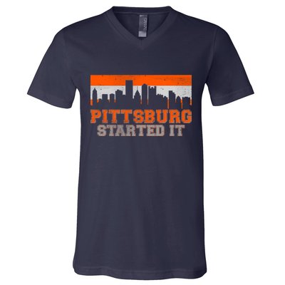 Pittsburgh Started It Skyline V-Neck T-Shirt