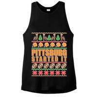 Pittsburgh Started It Ugly Christmas Sweater Ladies PosiCharge Tri-Blend Wicking Tank