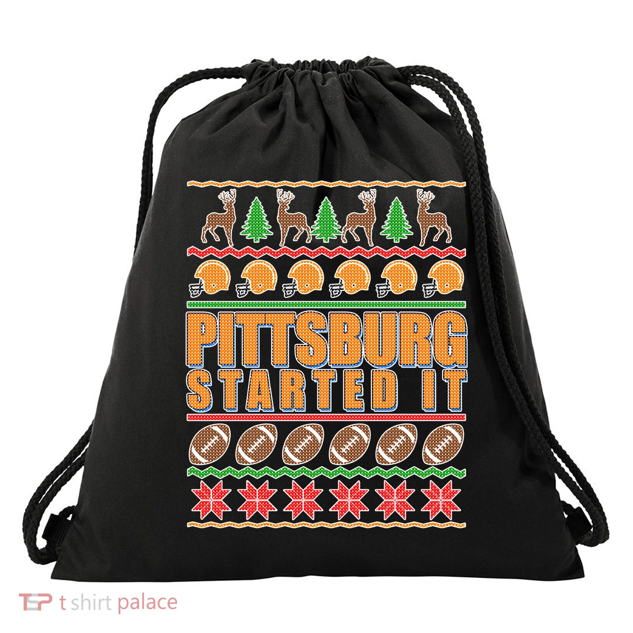 Pittsburgh Started It Ugly Christmas Sweater Drawstring Bag
