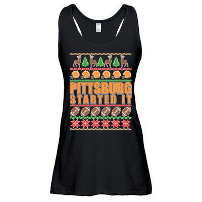 Pittsburgh Started It Ugly Christmas Sweater Ladies Essential Flowy Tank