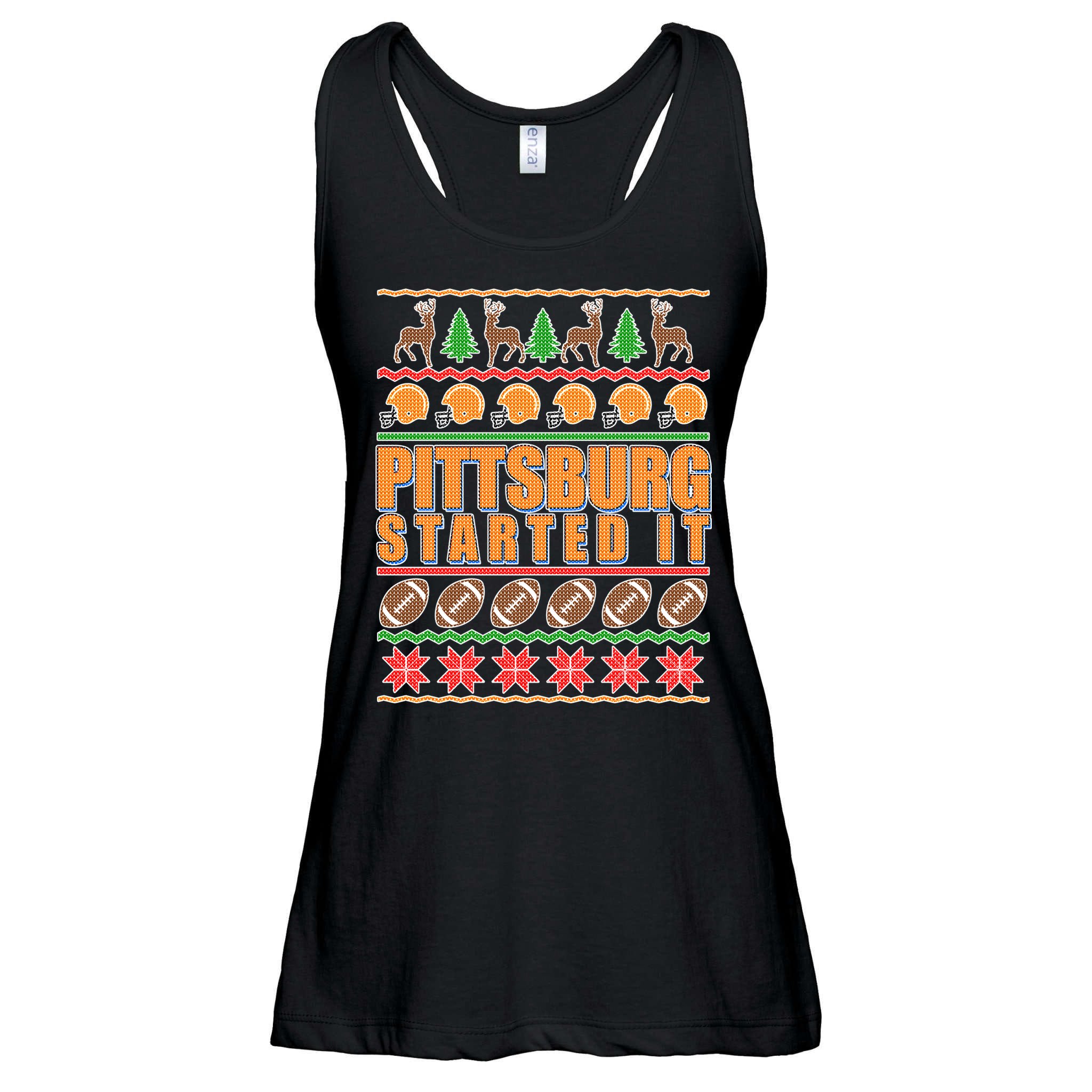 Pittsburgh Started It Ugly Christmas Sweater Ladies Essential Flowy Tank