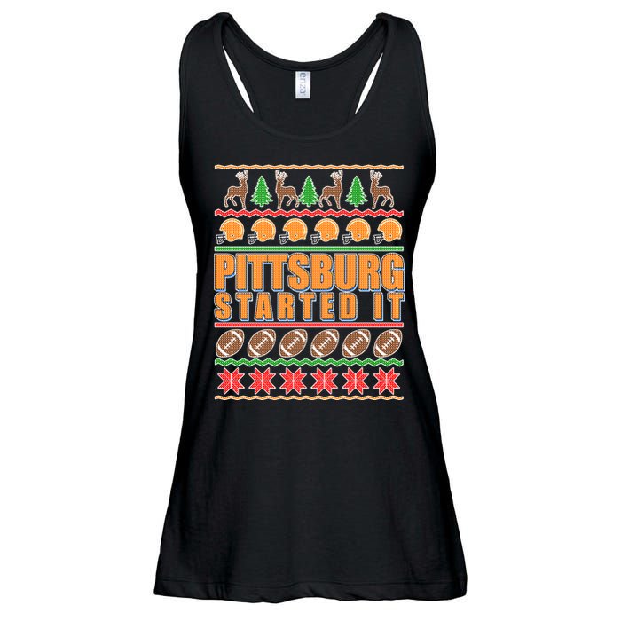 Pittsburgh Started It Ugly Christmas Sweater Ladies Essential Flowy Tank