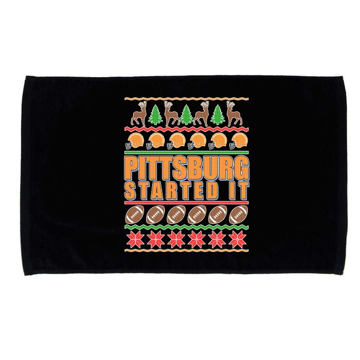 Pittsburgh Started It Ugly Christmas Sweater Microfiber Hand Towel