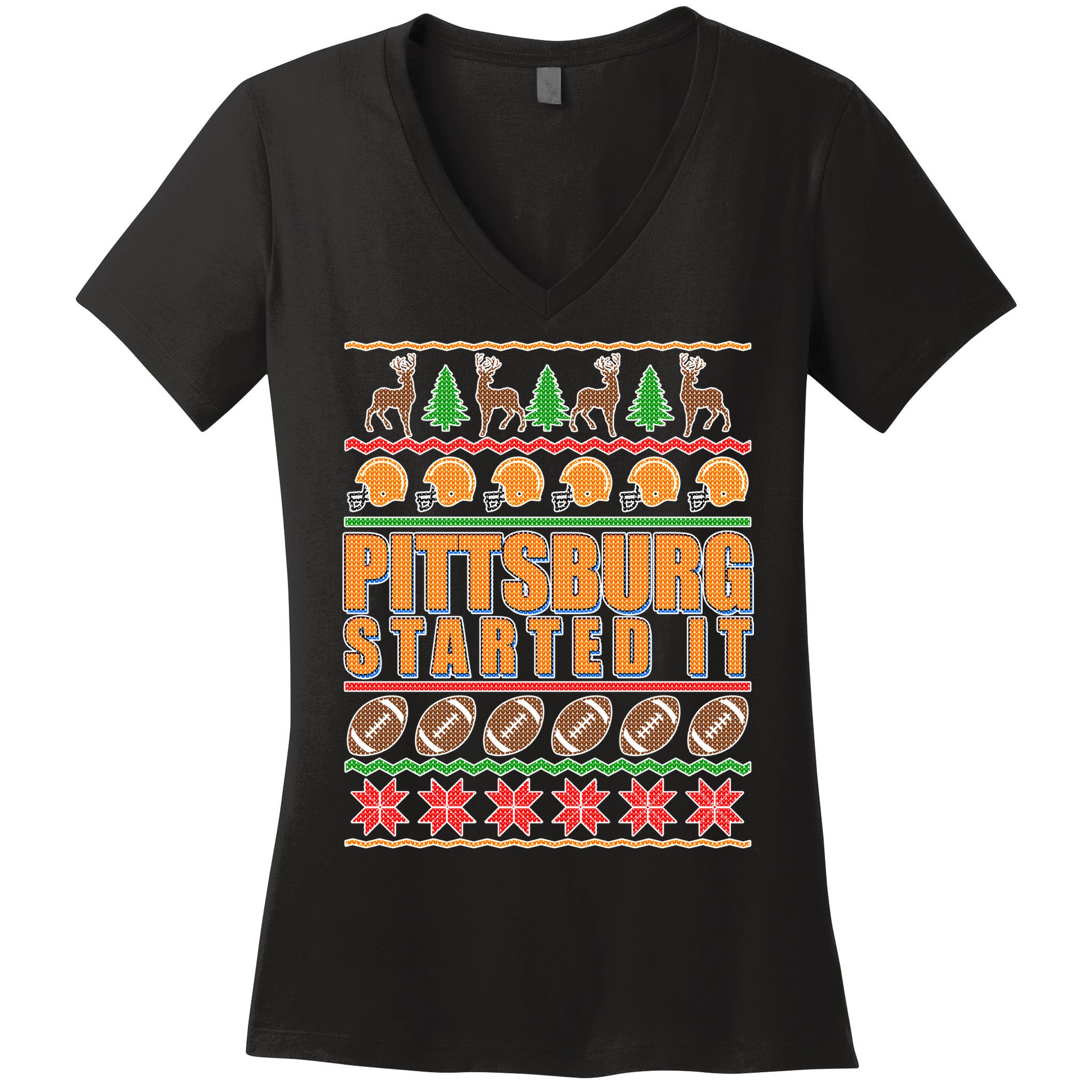 Pittsburgh Started It Ugly Christmas Sweater Women's V-Neck T-Shirt