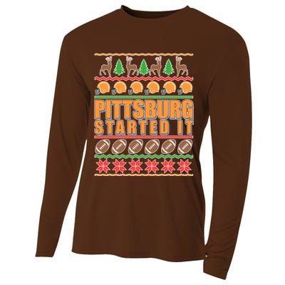 Pittsburgh Started It Ugly Christmas Sweater Cooling Performance Long Sleeve Crew
