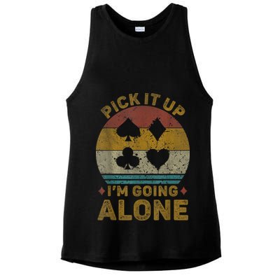 Pick It Up I'm Going Alone Funny Euchre Card Game Ladies PosiCharge Tri-Blend Wicking Tank