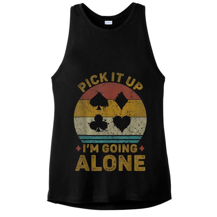 Pick It Up I'm Going Alone Funny Euchre Card Game Ladies PosiCharge Tri-Blend Wicking Tank