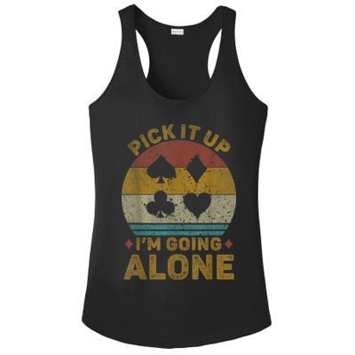 Pick It Up I'm Going Alone Funny Euchre Card Game Ladies PosiCharge Competitor Racerback Tank