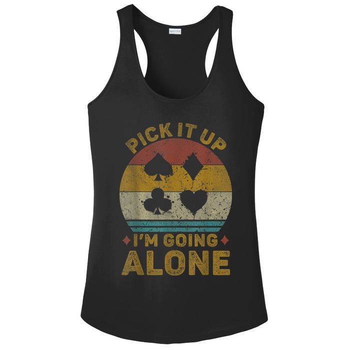 Pick It Up I'm Going Alone Funny Euchre Card Game Ladies PosiCharge Competitor Racerback Tank