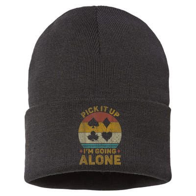 Pick It Up I'm Going Alone Funny Euchre Card Game Sustainable Knit Beanie