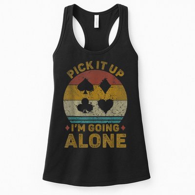 Pick It Up I'm Going Alone Funny Euchre Card Game Womens Tank Top