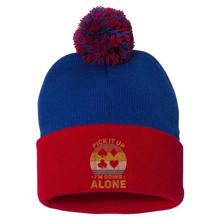 Pick It Up I'm Going Alone Funny Euchre Card Game Pom Pom 12in Knit Beanie